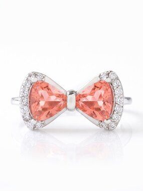 Peach Pink Coral bow gemstone Women's ring, 925 Sterling Silver